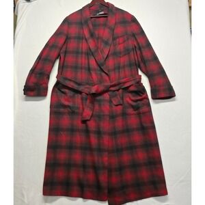 Pendleton Men's Robe Wool Red Tartan Plaid 100% Virgin Wool Bathrobe Size Large